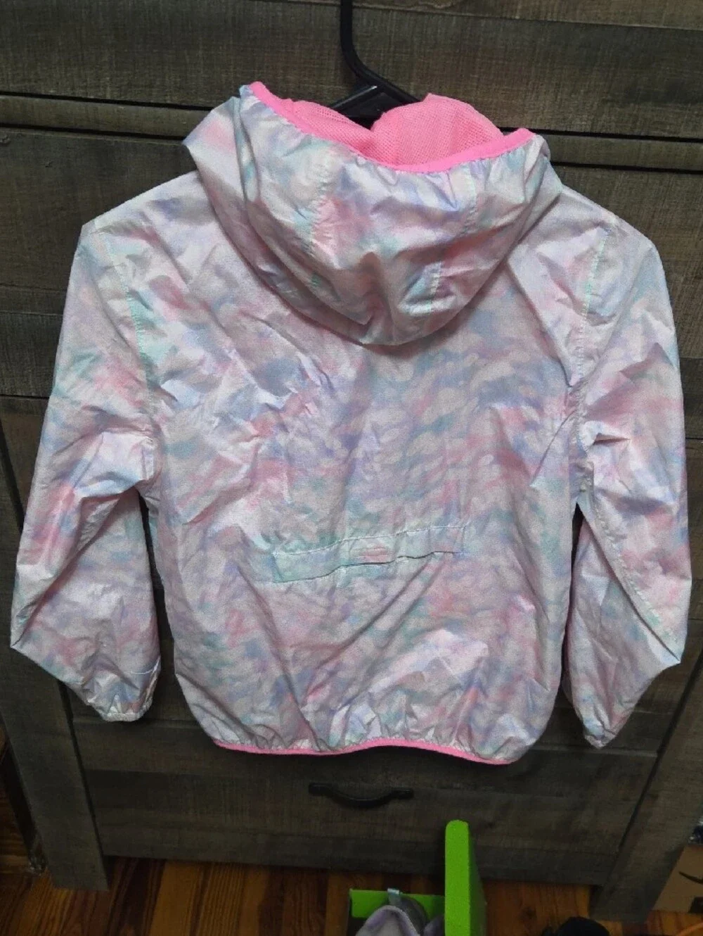 Lands' End Girls' Pink Pastel Print Hooded Rain Jacket